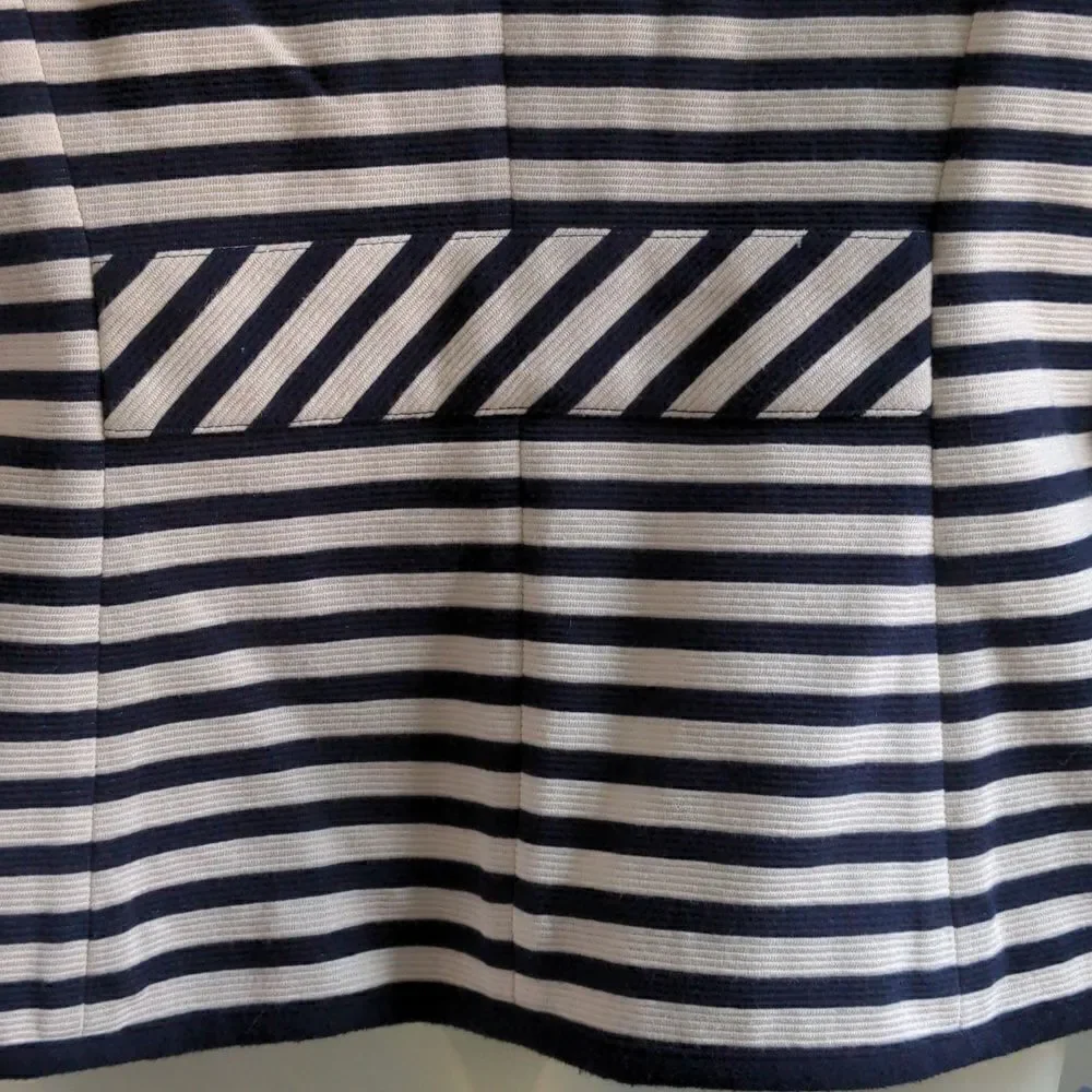 Talbots Black + Cream Striped Cotton Blend Blazer Sz M